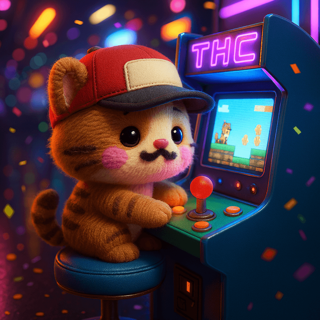 Pixel cat at the arcade